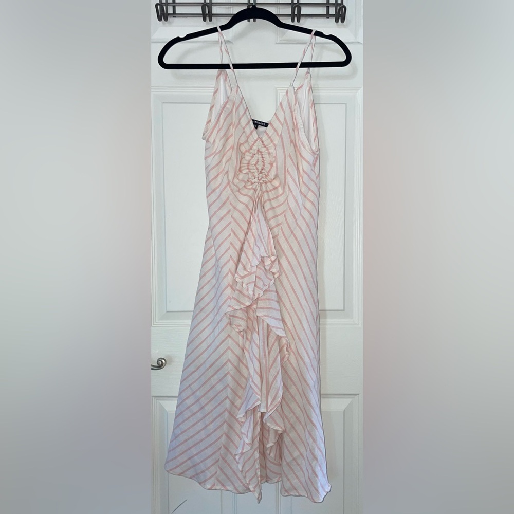 Malibu Days Pink/Red and White Striped Sleevelss Ruffle Midi Dress